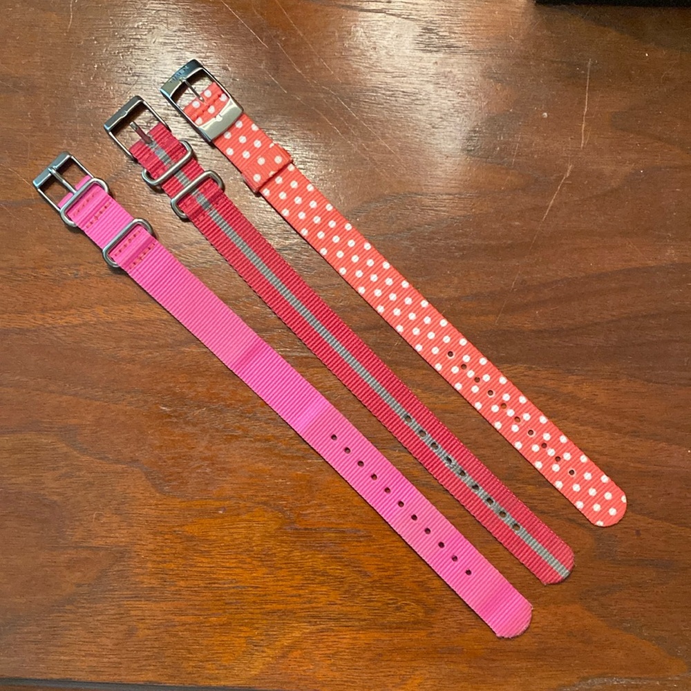 Trio of pink 16 mm slip thru straps for Timex weekender watch